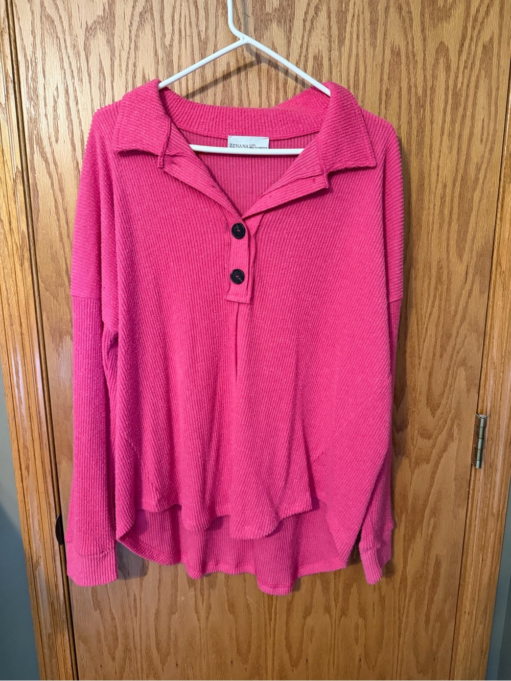 Zienna & Co. Pink Ribbed Collared Button Pullover